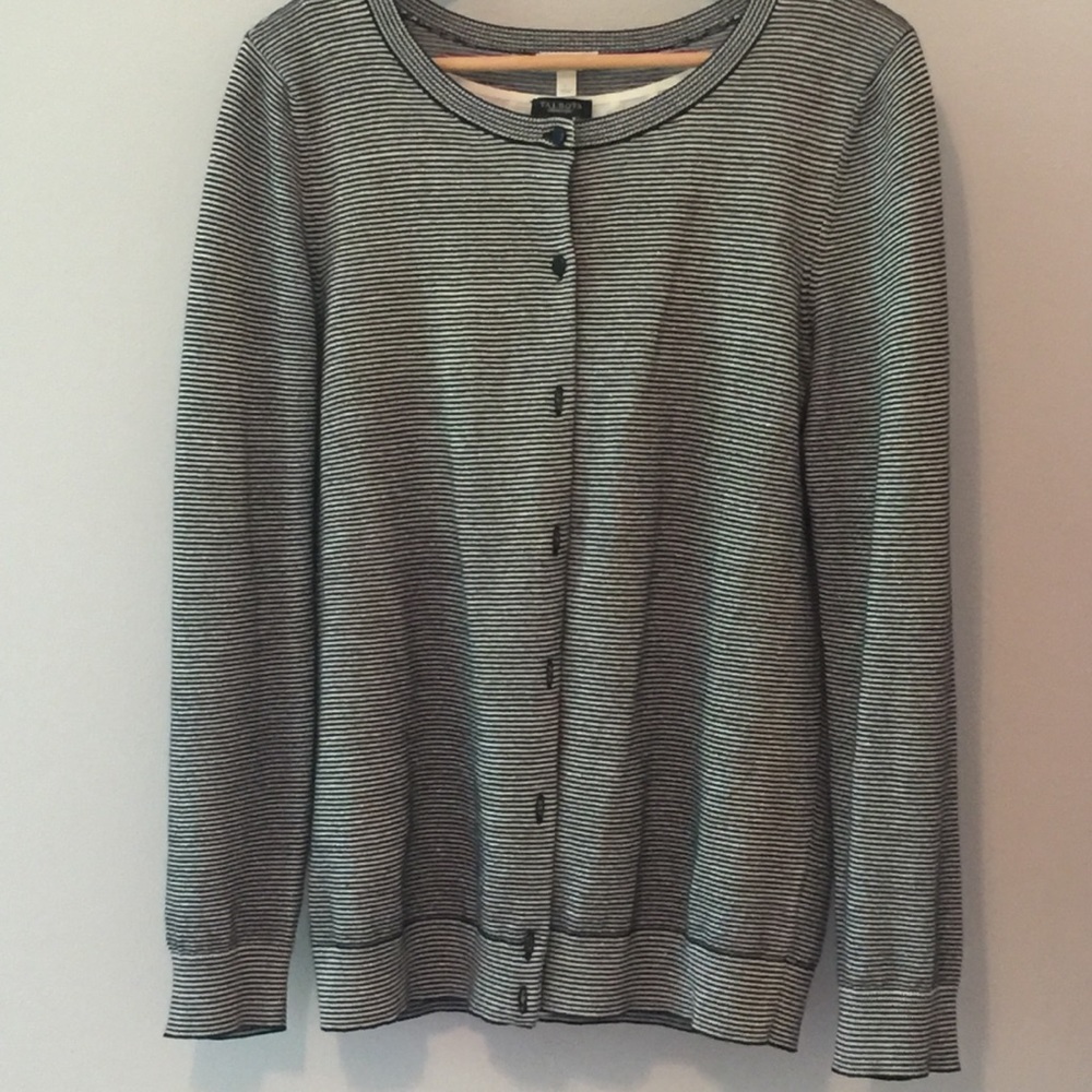 Talbots Charming Cardigan navy w/ metallic, EUC, L
